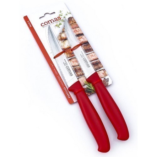 SET 2 CUCHILLOS COMAS CHULETEROS ROJO 12CMS